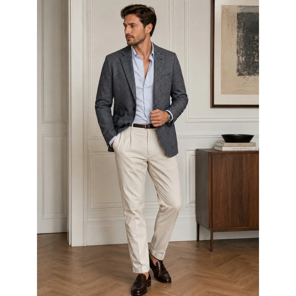 L.B.M. 1911 Blazer Mens 42R Blue Gray Wool Cotton Unstructured Sport Coat
